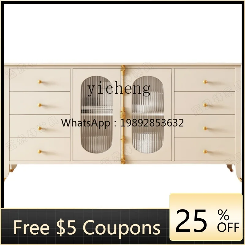 

G2 simple light luxury solid wood glass door dining side cabinet foyer entrance multi-drawer chest cabinet