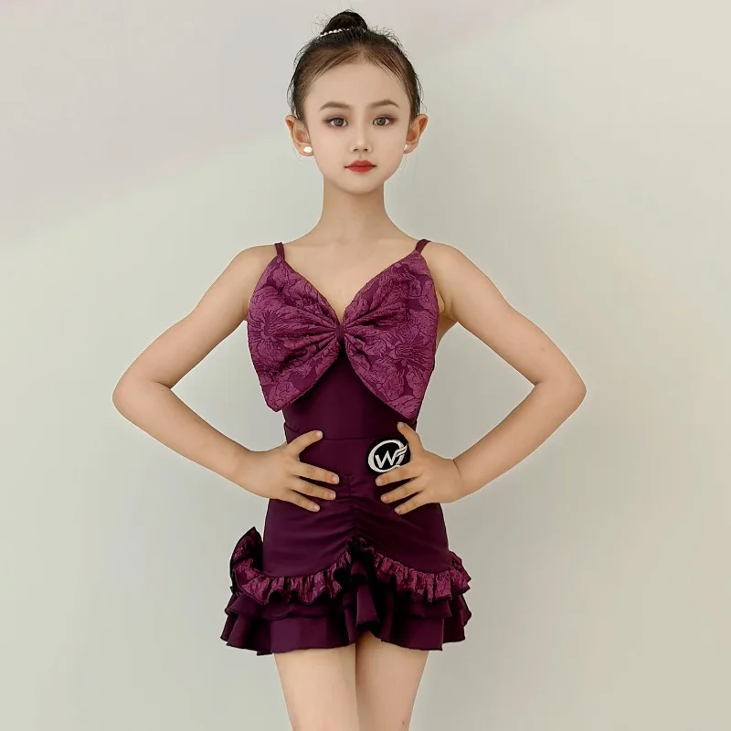 กระโปรงเต้นลาตินสำหรับเด็กผู้หญิงรุ่นใหม่ประจำฤดูร้อน ชุดฝึกซ้อมสำหรับการแสดงขั้นสูงและการแข่งขัน