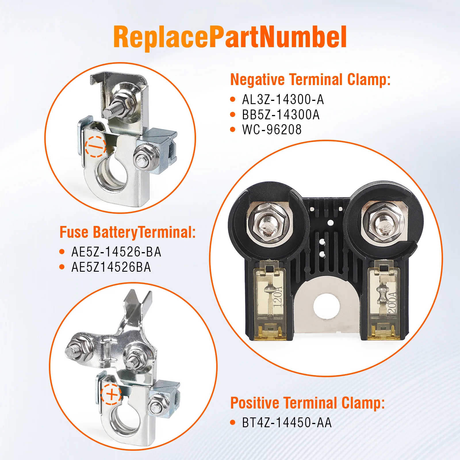 For Ford F-150 2011-2014 120A/200A Replacement 12V Battery Terminal Clamp And Battery Fuse Terminal BT4Z-14450-BA AL3Z14526AA