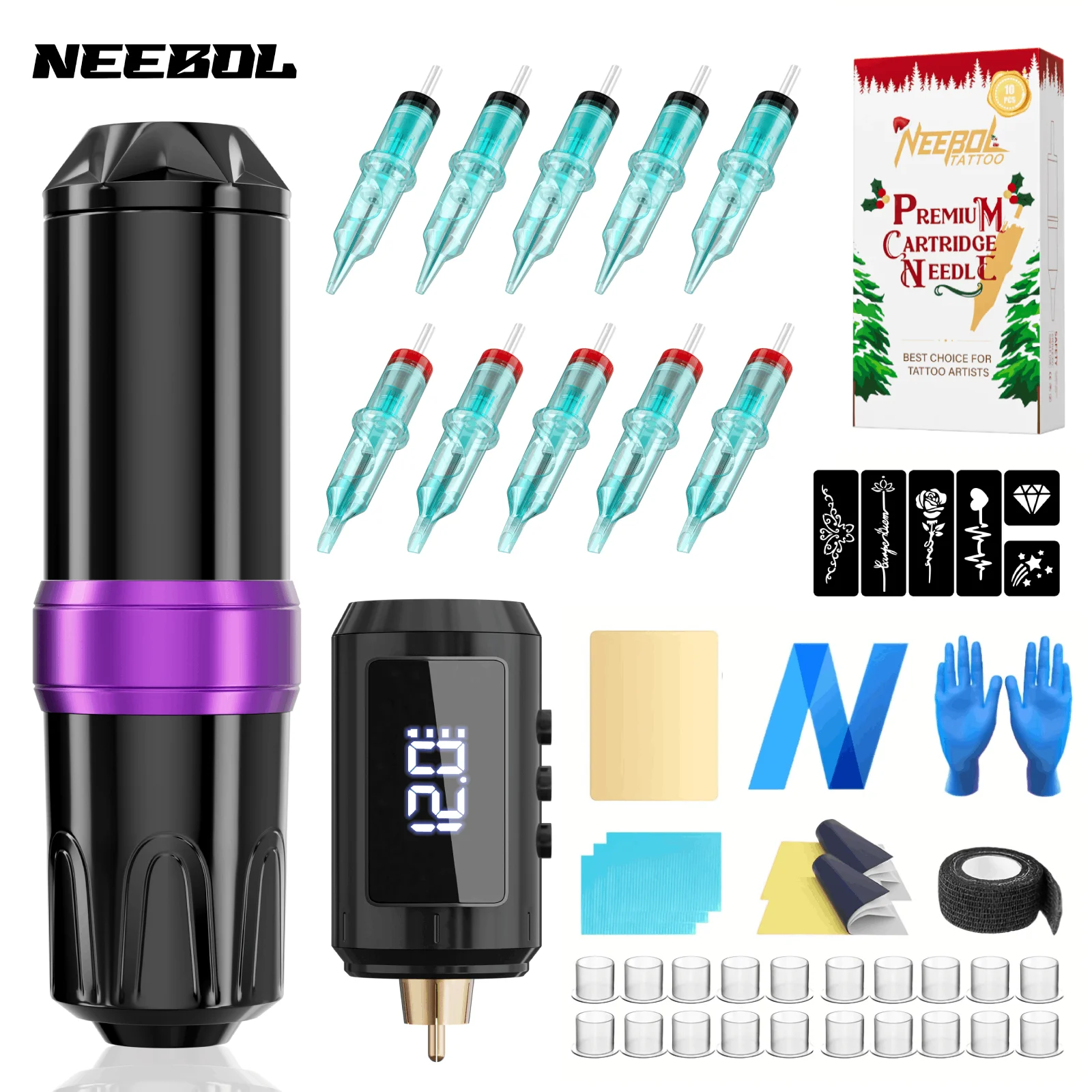 

Complete Tattoo Machine Full Kit, Neebol Adjustable Tattoo Gun Working Voltage Of 5-12V, High Speed Of 10000rpm With Low Noise
