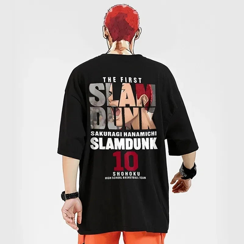 Anime Slam Dunk T-Shirt For Men’s Sakuragi Hanamichi Kaede Rukawa Tee Oversized Japanese Mang Cotton Short Sleeve Fast Shipping