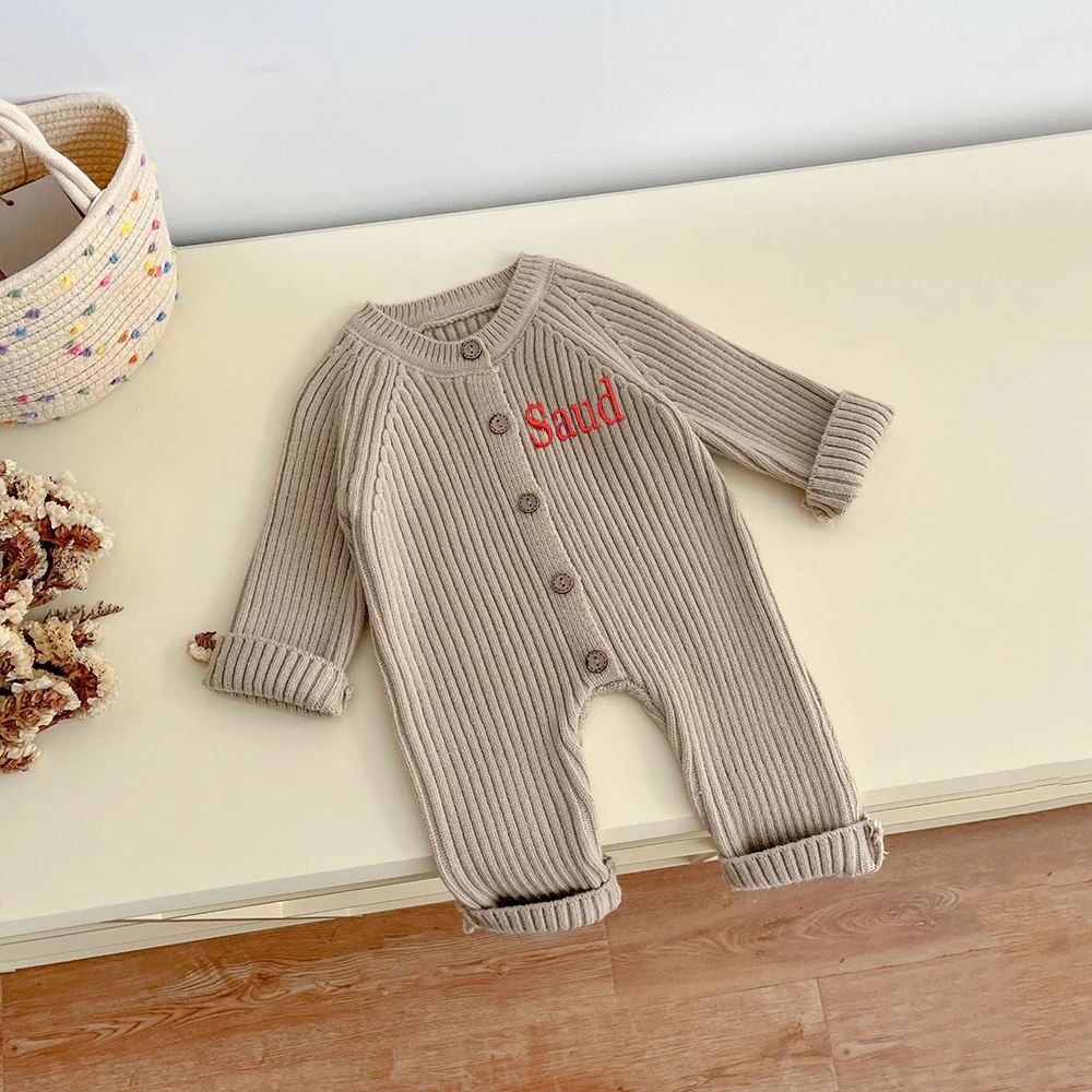 Tenue Personnalisée en Coton Solide à Manches sulfpour Bébé, Barboteuse pour Garçon et Fille, Combinaison pour Nouveau-Né, Printemps et Automne