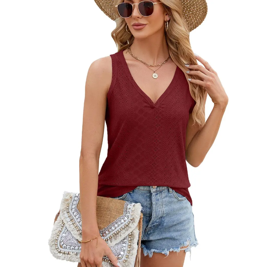 

Women's V-neck T-shirt New Solid Color Loose Bottoming Vest Top by European And American