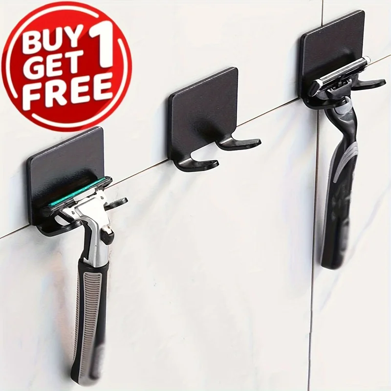 2pcs No-Drill Shaver Hook Storage Rack, Bathroom Razor Holder, Convenient Organizer for Home & Student Dormitory
