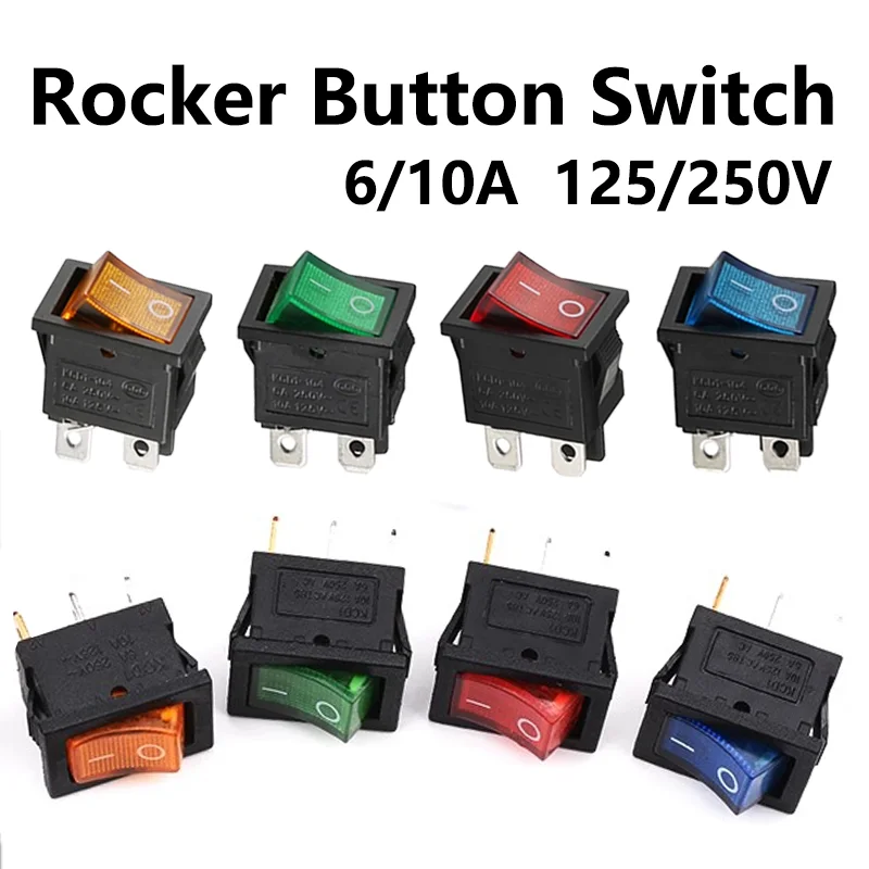 KCD1-101 온-오프 3 핀 4 핀 보트 카 로커 스위치, 레드 옐로우 그린 블루 단추 스위치, 220V 6A 250V AC 10A 125V AC, 5 PCs, 20 PCs, 100PCs