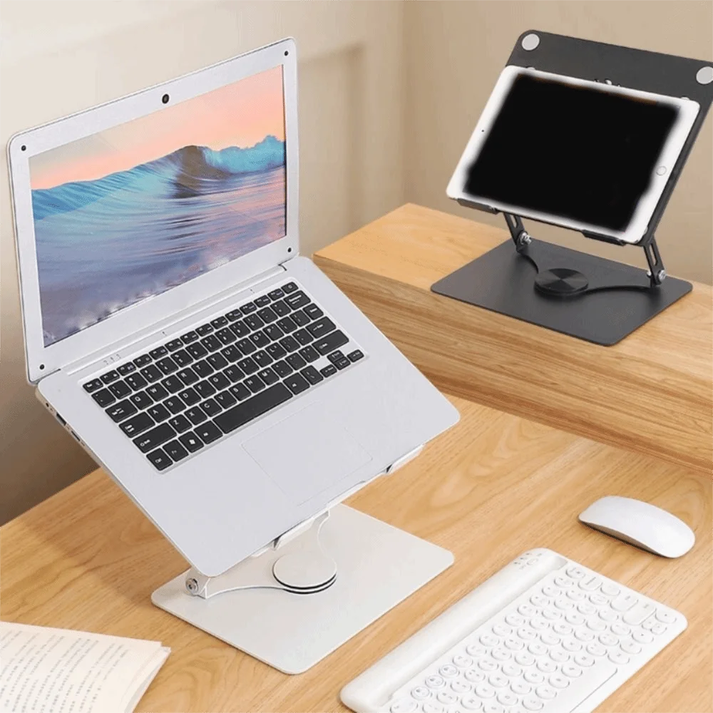 360 Rotating Base Notebook Computer Stand Foldable Lifter Computer Riser Carbon Steel Hollow-Out Laptop Bracket For Desk