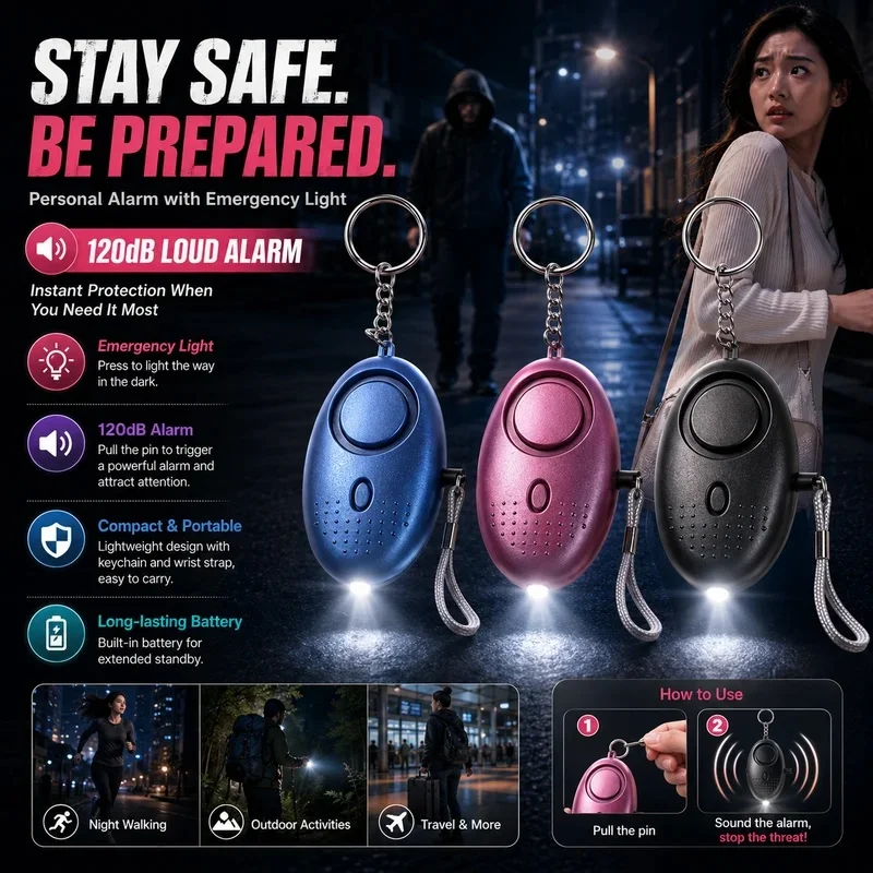 1-4Pcs Rechargeable 130dB Personal Defense Alarm Key Chain With LED Light Women'S Safety Emergency Anti-Attack Self Defense
