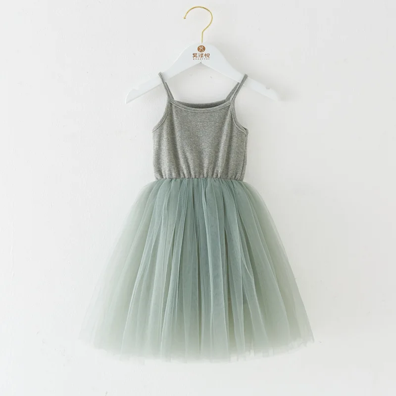 Vestido informal de tirantes para niñas, ropa de princesa de malla empalmada, sin mangas, suave y delgado, 1-8T, novedad de verano 2024