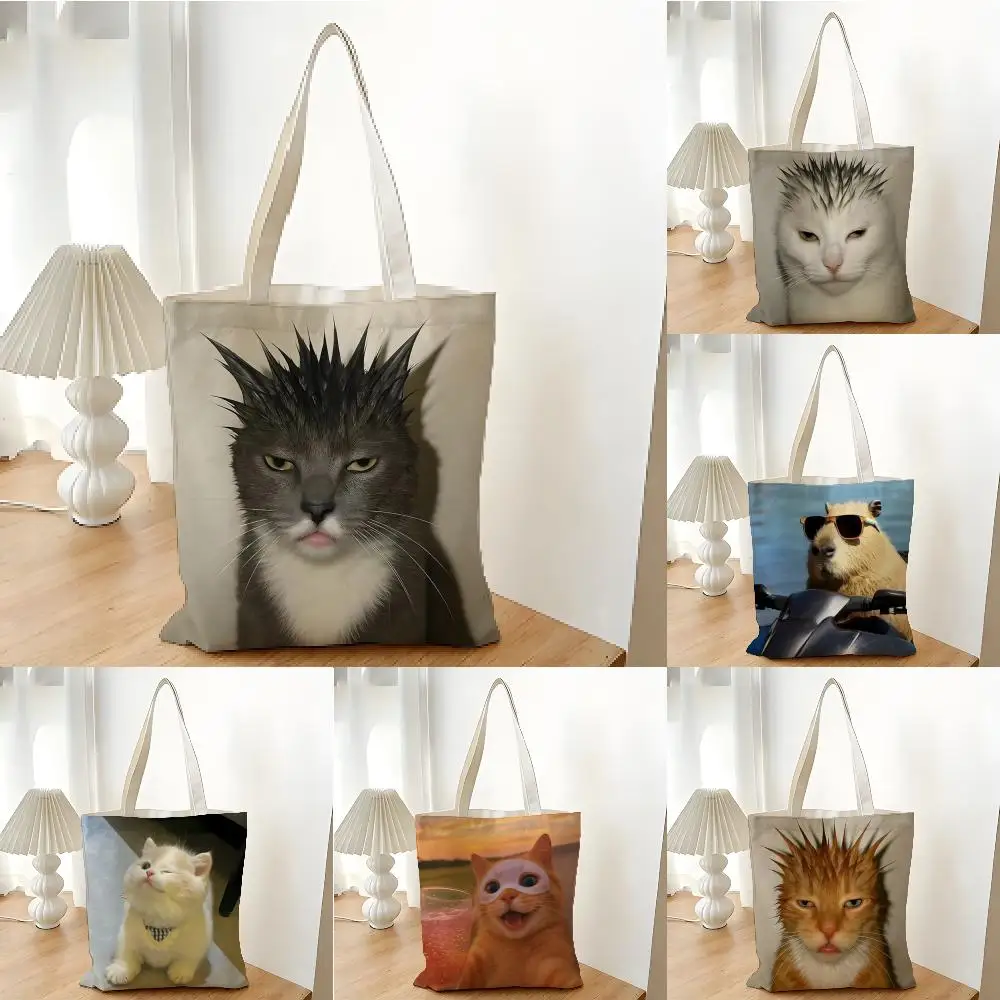 Storage Bags Shopping Bag Canvas Supermarket Shopping Bag Christmas Party Tote Bag Funny And Interesting Animals Funs