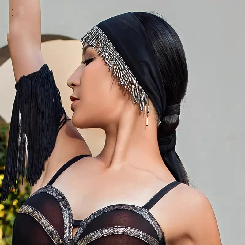 

2026 Latin Dance Accessories For Women Headwear Tassels Hairband Chacha Rumba Tango Female Practice Performance Wear DN22709