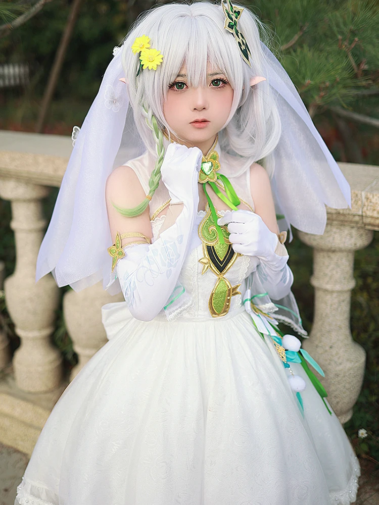 Game Genshin Impact Cos Nahida Cosplay  Beautiful White Wedding Dress Cute Grass god Women Costume C