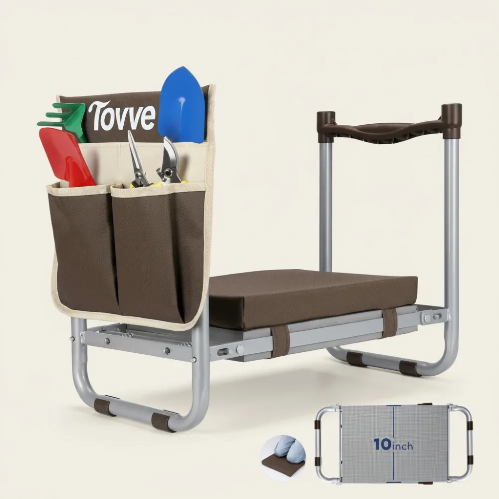 

Складное садовое сиденье с сумкой для инструментов, сверхмощная емкость 350 фунтов, удобный садовый табурет для женщин и пожилых людей