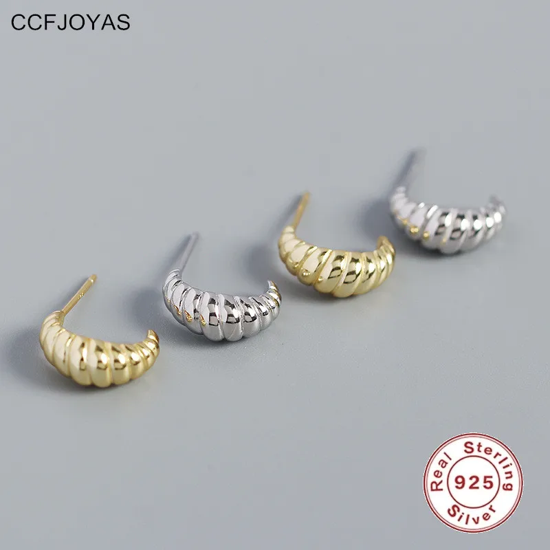 

CCFJOYAS 925 Sterling Silver Croissant Piercing Earrings European and American ins Geometric Metal wind Light Luxury Jewelry