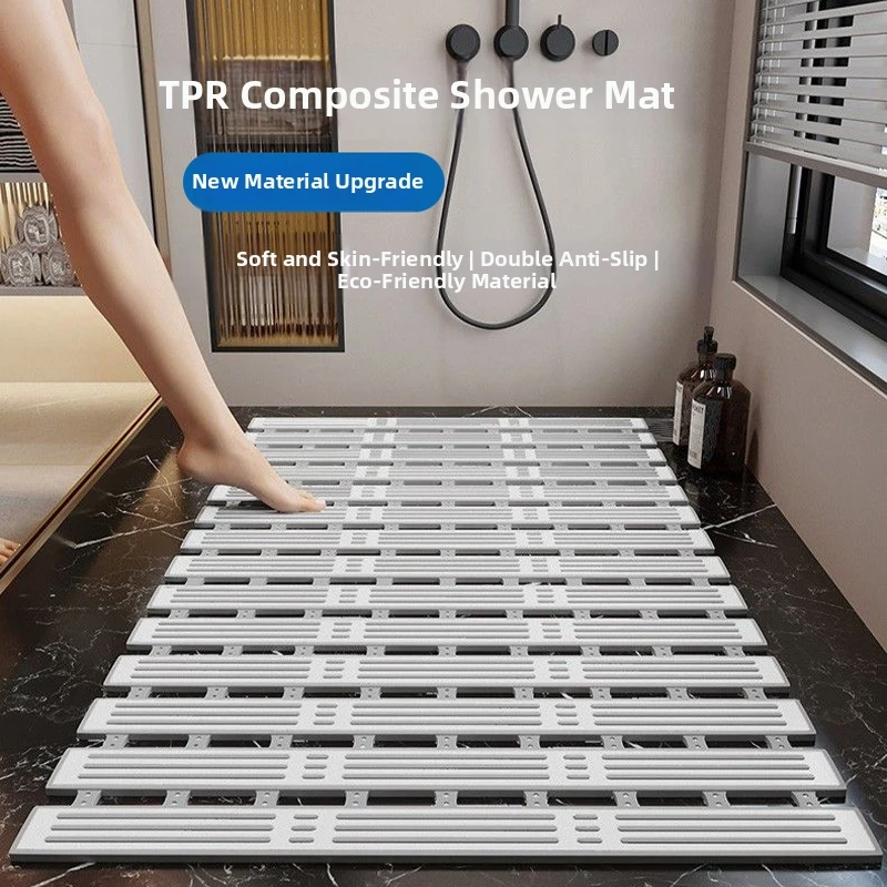 

Bathroom Long Foldable Anti-Slip Mat With Suction Cup Drainage Hole Anti-Falling Shower Mat Quick-Drying, Comfortable And Stable