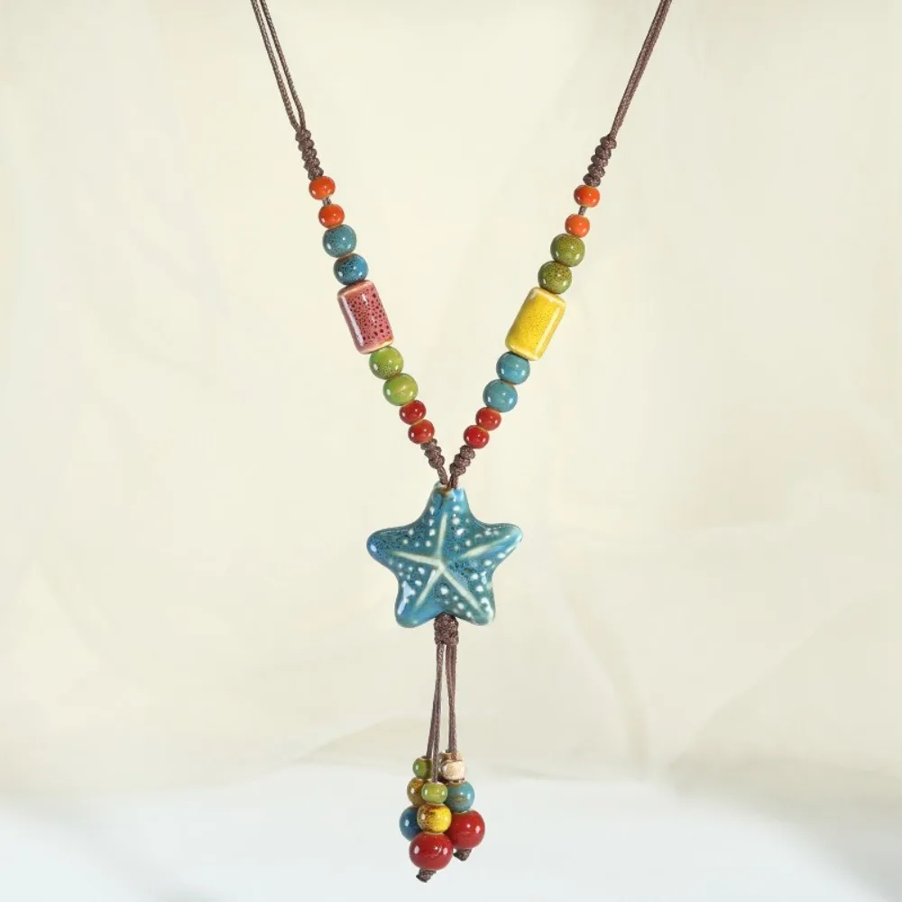 أزياء السيراميك بوهيميا اليدوية حبة نجم البحر قلادة العرقية الملونة سلسلة مجوهرات