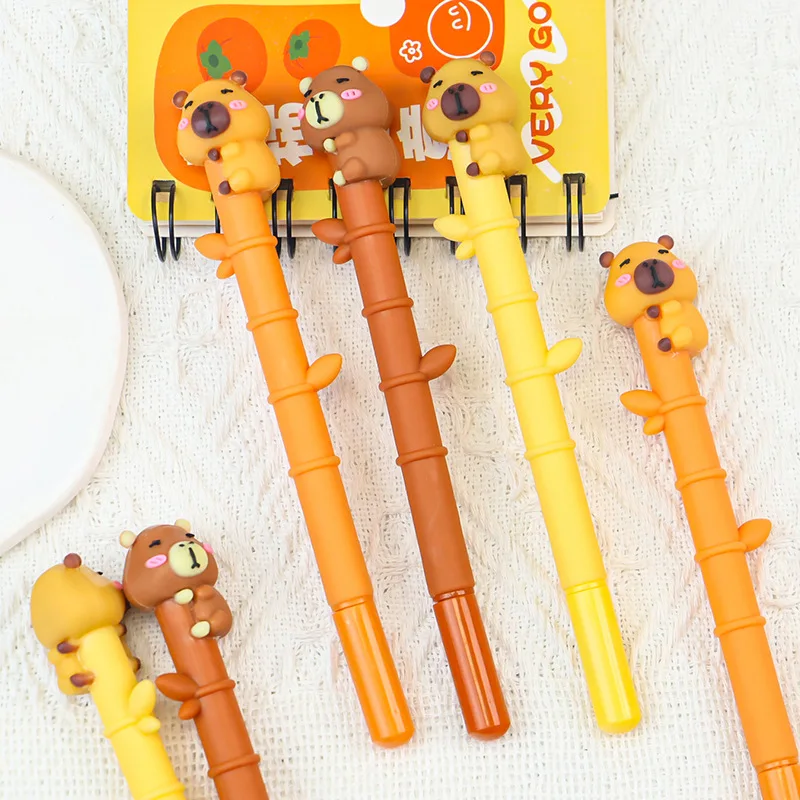 12 Stück Capybara Bambus Neutralstift Simulation weicher Körper Nadelkopf schwarzer Wasserstift Student Briefpapier Pinselstift