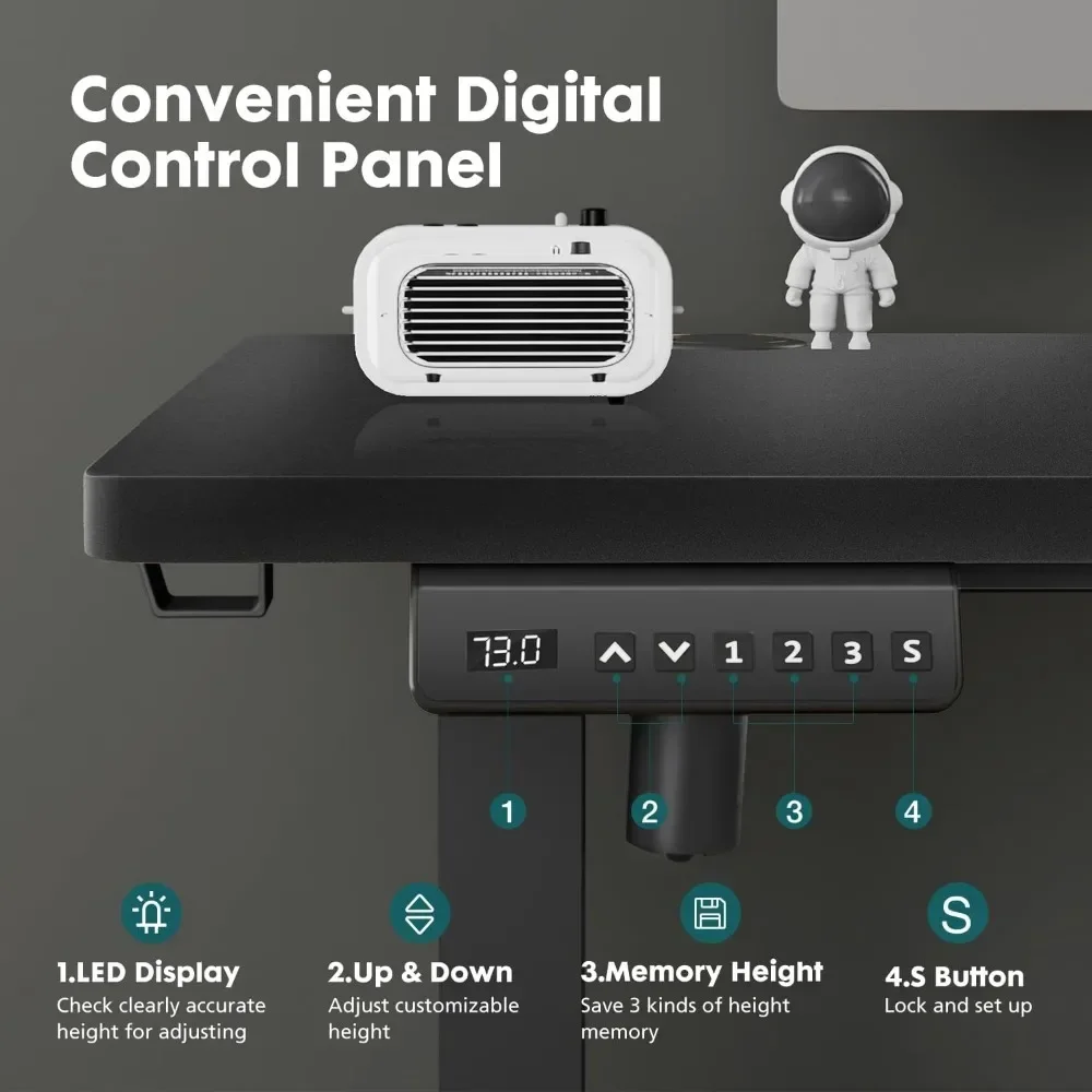 Standing Desk, Adjustable Height Electric Sit Stand Up Down Computer Table, 48x24 Inch Ergonomic Rising Desks for Work