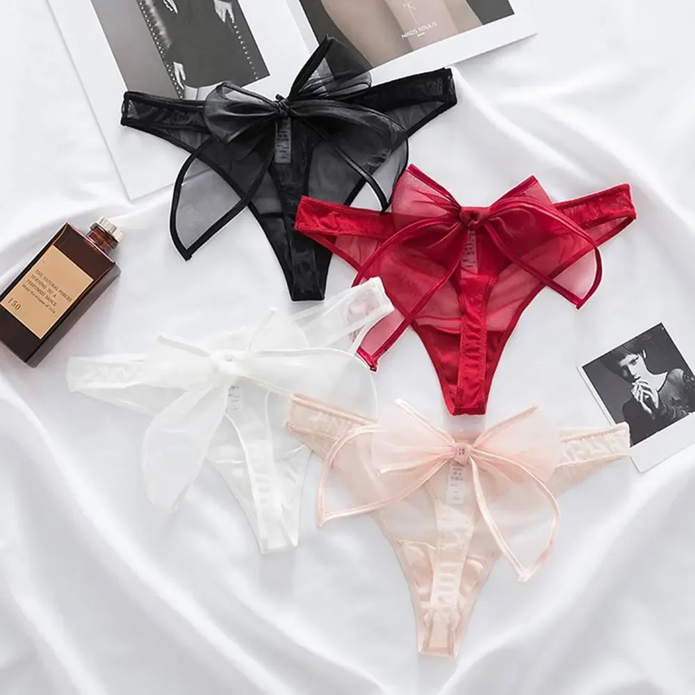 

Bikini Thong Solid Color Underwear Briefs Low Waist Cotton Crotch Thong Bow Panties Female Lingerie Lace Panties