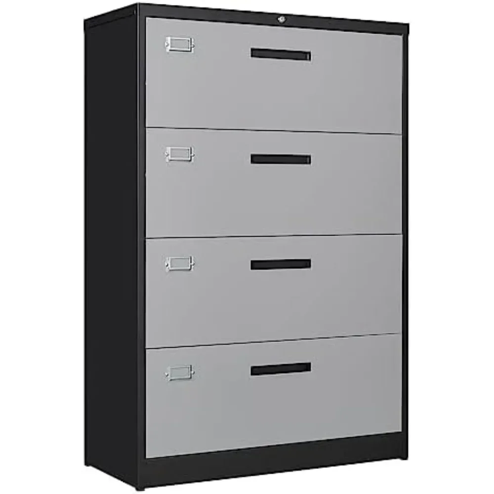 4 Drawer Lateral Metal Filing Cabinet with Lock-File Cabines-Organization Storage Cabinets for Home Office-Hanging Letter/Legal