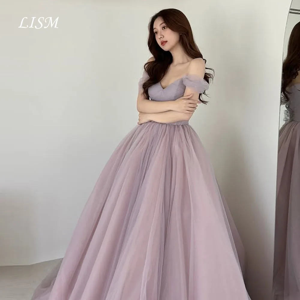 LISM Paars Schouderafhangend Sweetheart Korea Avondjurken Fotoshoot Zacht Tule Galajurken Aanpassen Innov Fore), Korsetten Terug