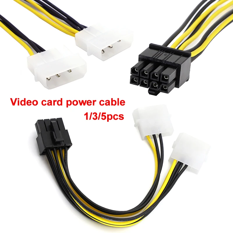 1/3/5pcs NEW Graphics Card Power Adapter Cable 8Pin Male PCI Express To Dual 4Pin Male Molex Video Card Power Supply Cable 20CM