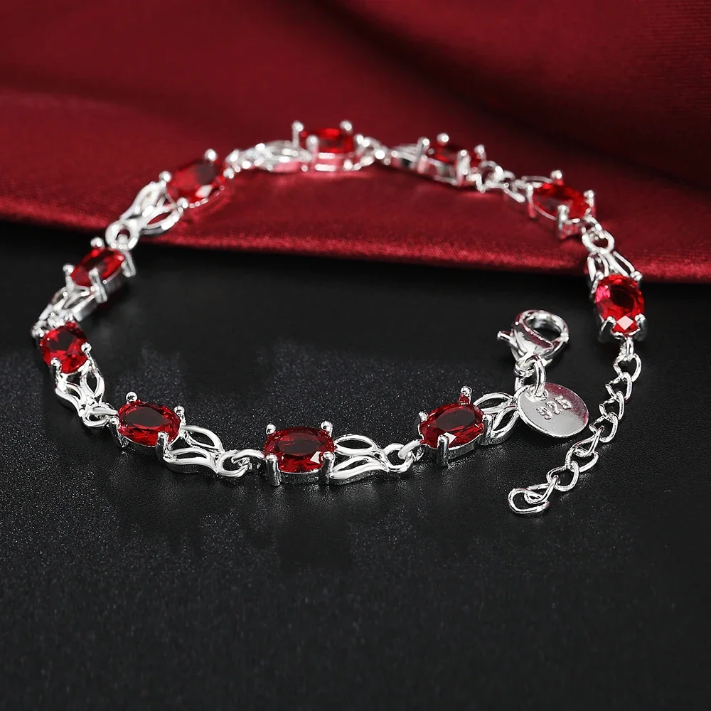 

Hot Luxury red crystal 925 Sterling silver Bracelet for woman fashion brands noble jewelry Wedding party Christmas gifts