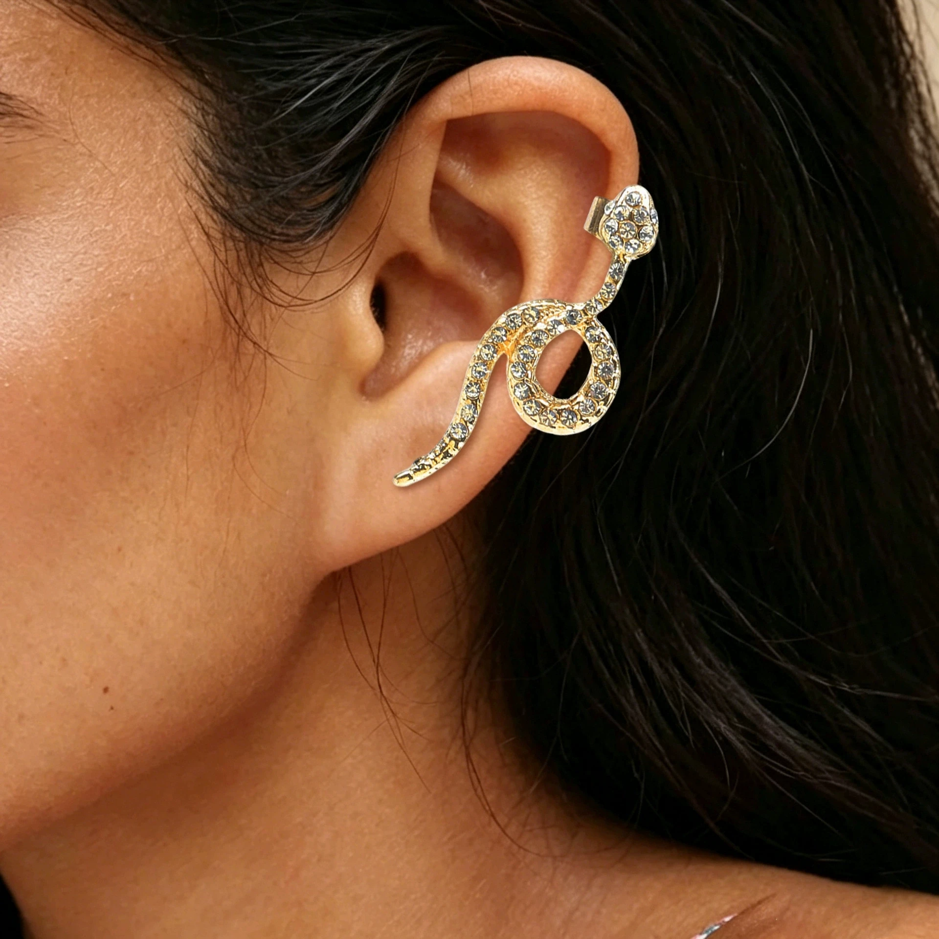 Snake-shaped Earring Clips Gold-Toned Serpent-Wrapped Earrings with Bold Textured Design—Casual Jewelry for Women