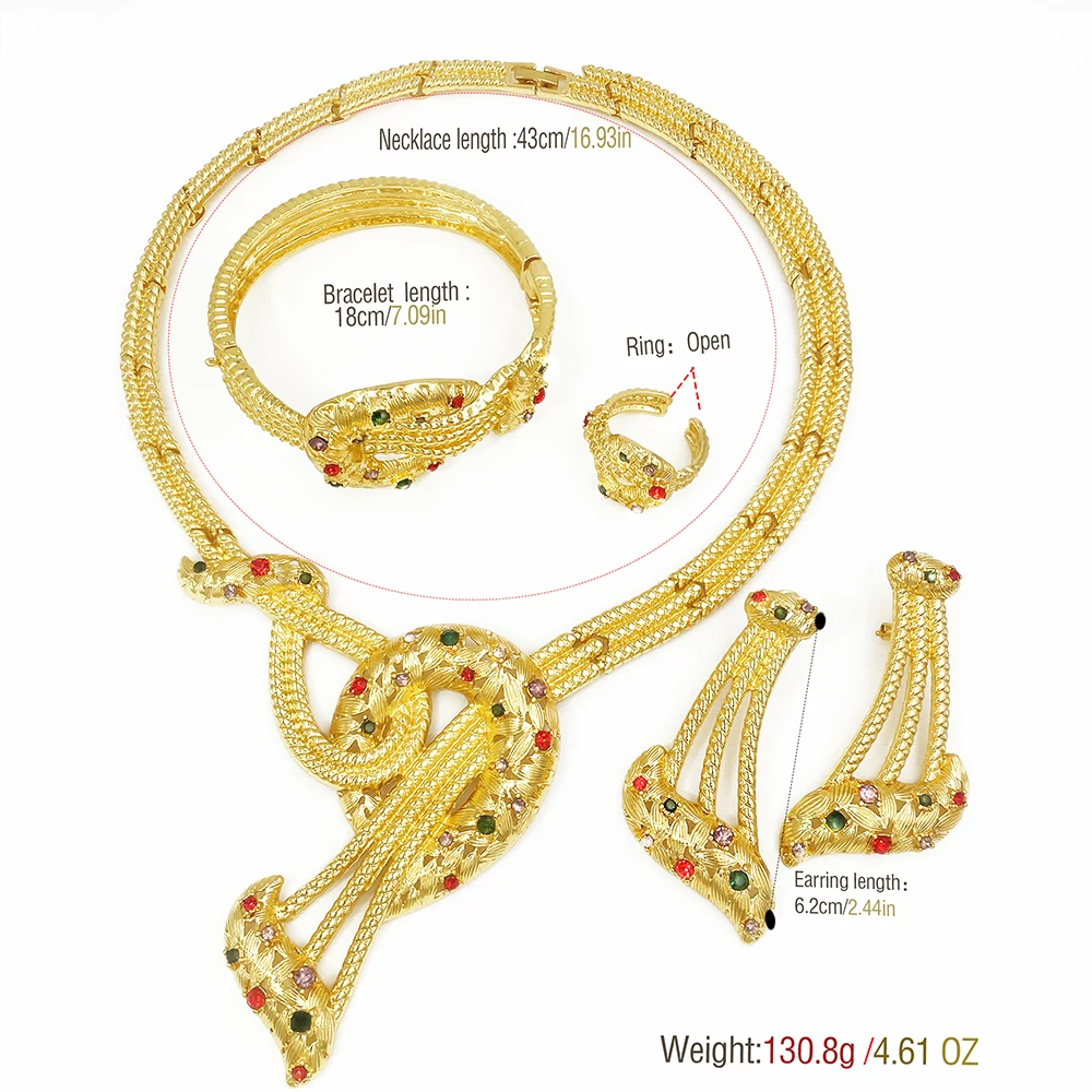 Luxury Shiny Colored Zircon Jewelry Set Gold-Plated Necklace Earrings Bracelet Ring - Exquisite Daily Wear Accessory Gift