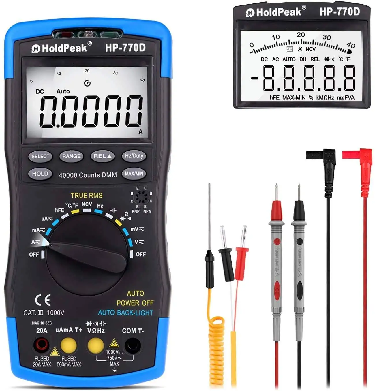 

Цифровой мультиметр HP-770D TRMS — напряжение переменного/постоянного тока, ток, сопротивление, емкость, частота, температура — 40 000 отсчетов, NCV