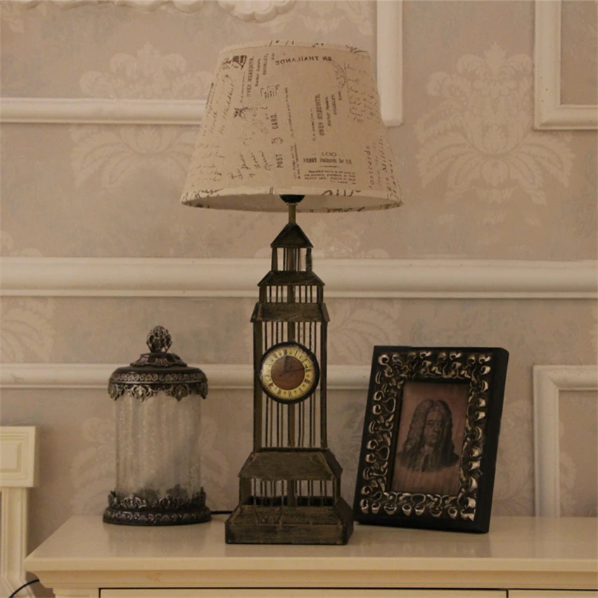 مصابيح طاولة عتيقة من الحديد الأوروبي لغرفة النوم بجانب السرير مصابيح طاولة Big Ben البريطانية لتزيين غرفة المعيشة وتركيبات مصابيح سطح المكتب #5