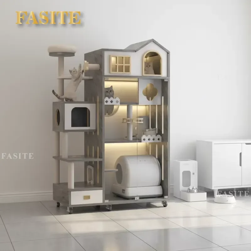 For Cat Luxury Solid Wood Indoor Villa Elegant Animal Pattern Pet House Furniture Affordable Ex-Factory Price Durable Home