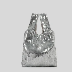 Bolsas de lantejoulas para mulheres, Shinny sacolas, luxo Bling, bolsas para festa à noite, bolsas minimalistas com design de colete, moda, 2024