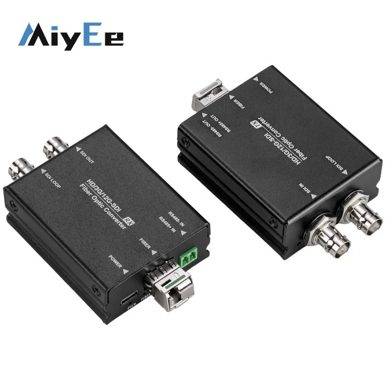 1-Channel 12G-SDI Fiber Optic to SDI Converter TX+RX with Loop-out, 4K@60Hz, Support Synchronous Audio & Video Transmission