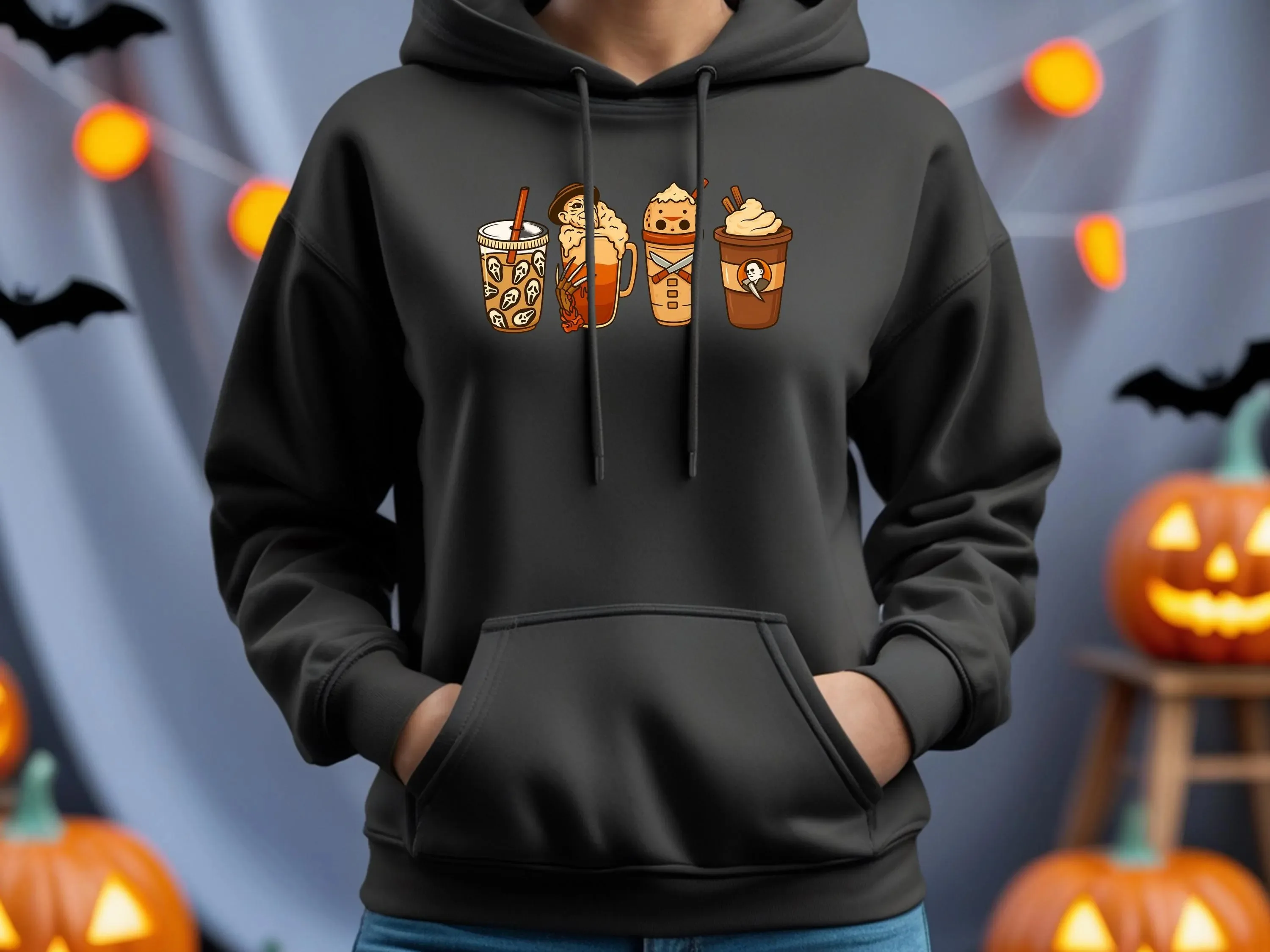 

Осенне-зимняя милая толстовка с капюшоном из жуткого хлопка «Halloween Beverage Fun», стильная праздничная толстовка