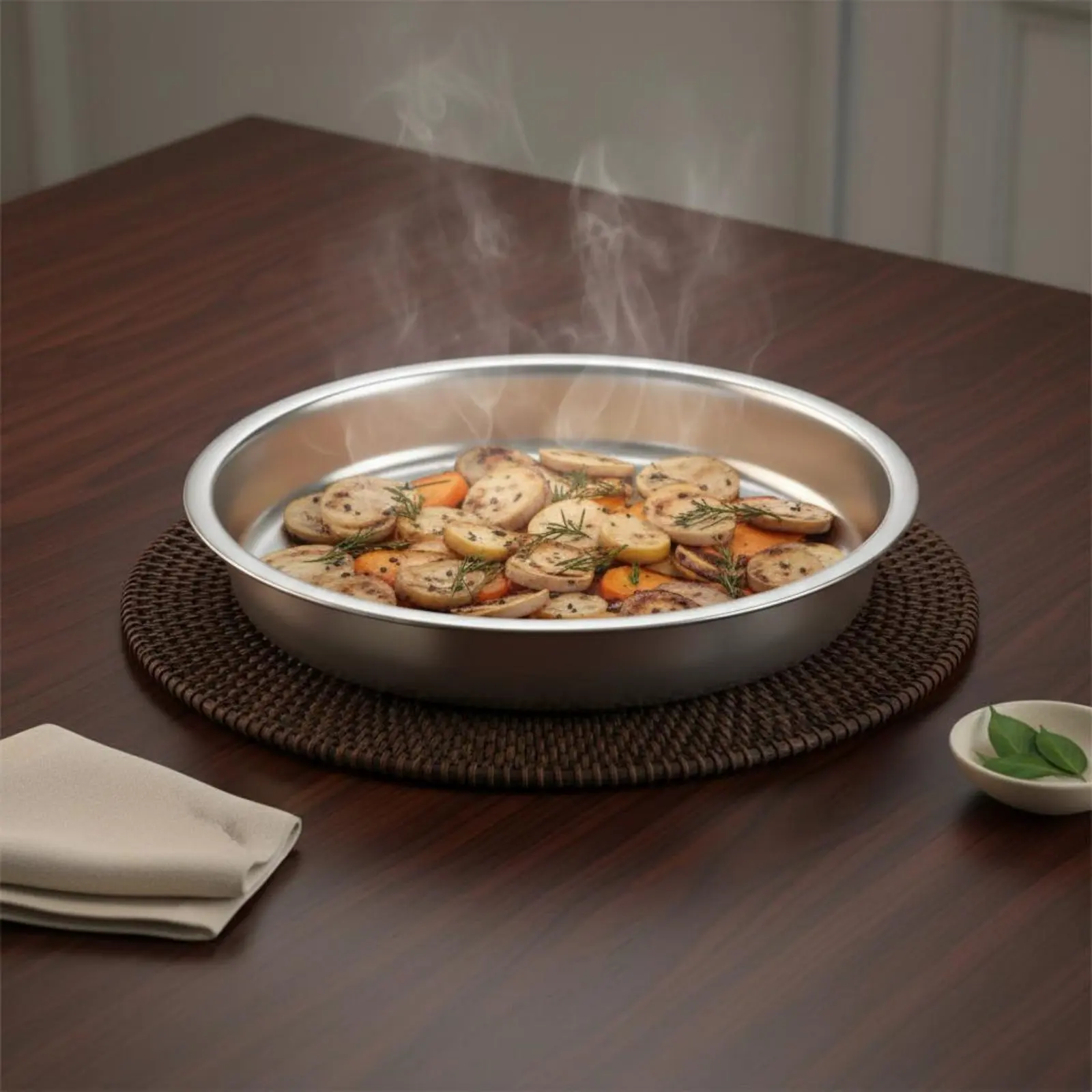 Round Chafing Dish Food Pan Professional Grade Round Food Warmer Insert Stainless Steel Buffet Pan Polished Finish for Banquets