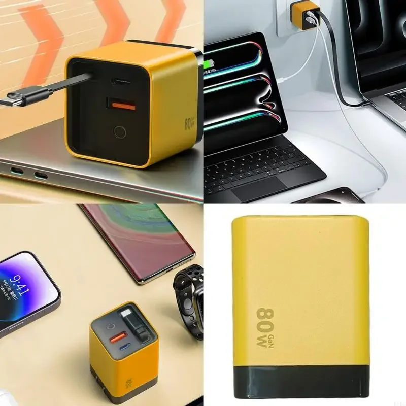 

Высокоскоростное зарядное устройство для путешествий, 80 Вт, выдвижной кабель для подачи питания, подходит для ноутбука, F19E