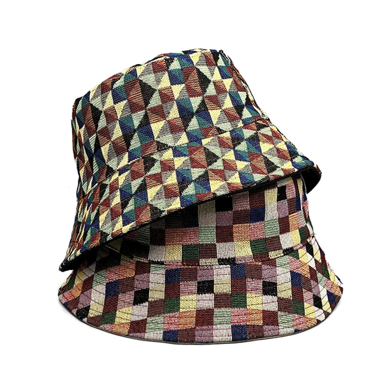 Bocca Vintage Plaid Bucket Hat Double Sides Panama Fisherman Hats Thick Winter Autumn Outdoor Fashion Cap Gorras 2023 New Style