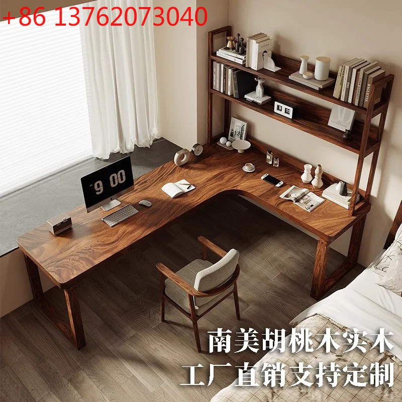 

Walnut Simple L-shaped Computer Desk, Office Desk, Bedroom Double Study Desk, Home Corner Table