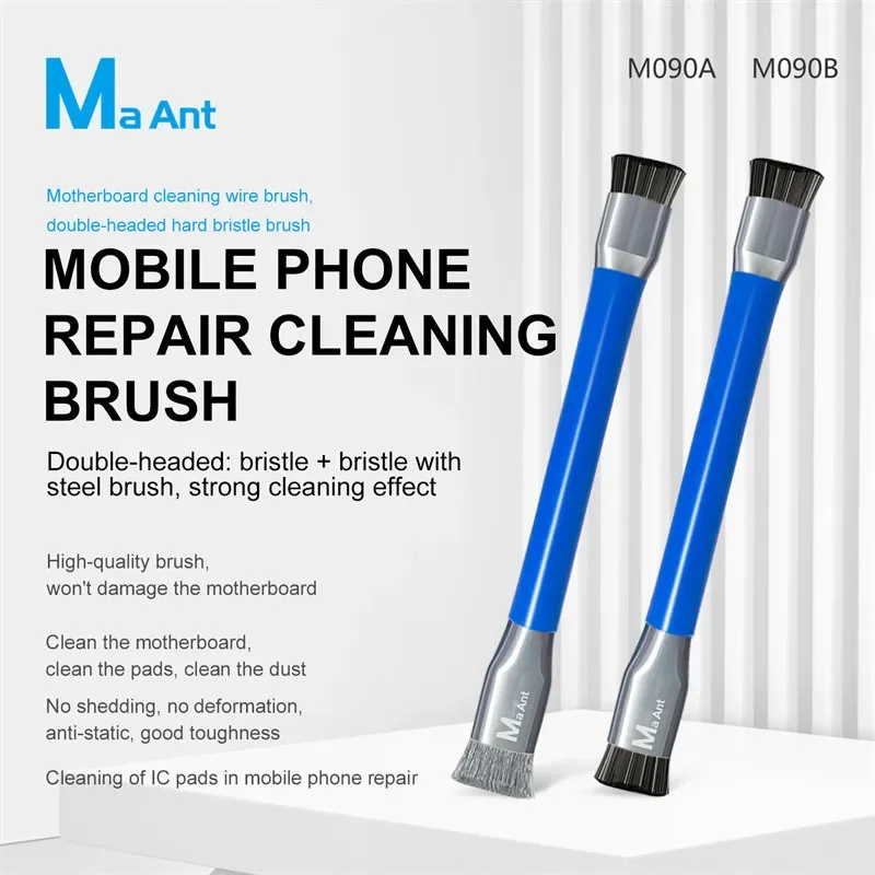 MaAnt M090A M090B Double Headed Bristle Stee Brush Circuit Board Repair IC Chip PCB Mainboard Cleaning Brushing Tools Set