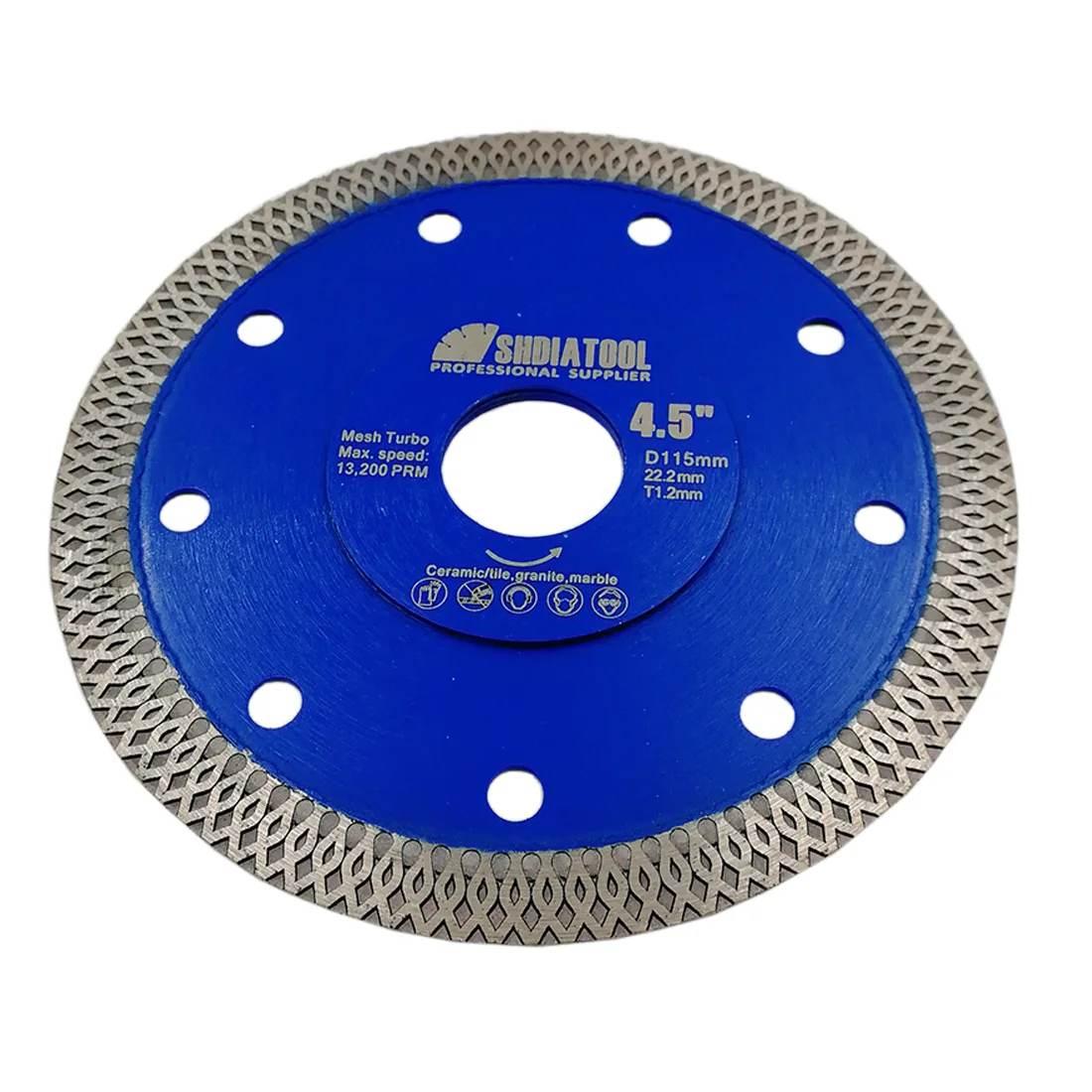 SHDIATOOL 5pcs 4-1/2 Inch Diamond Cutting Disc Set X Mesh Turbo Saw Blade Tile Cutter Marble Porcelain Plate Masonry Stone 115mm