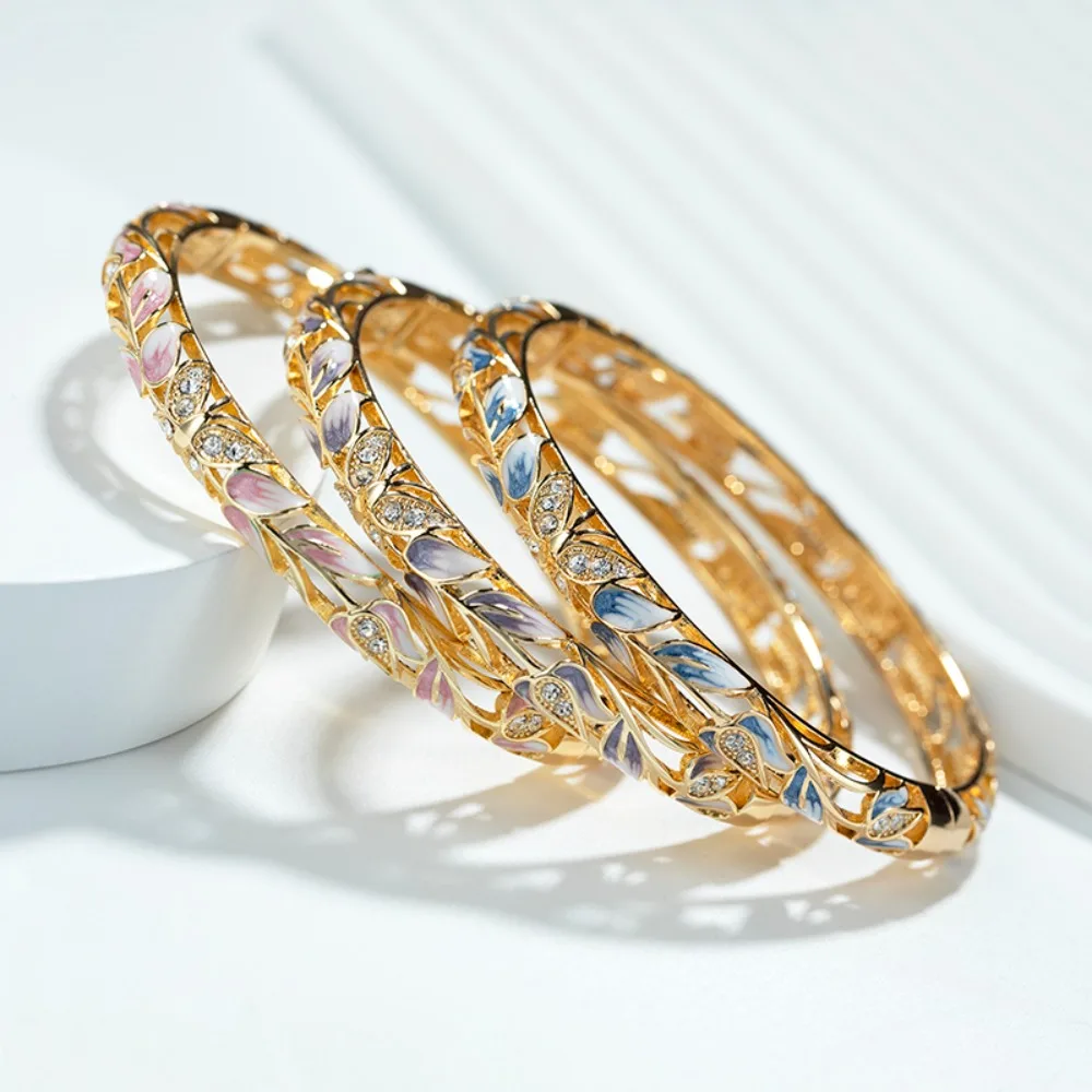 العرقية بالتنقيط النفط المينا سوار لامعة مفتوحة الجوف خارج زهرة الإسورة فراشة النمط الصيني خمر مصوغة بطريقة الإسورة الفتيات #2