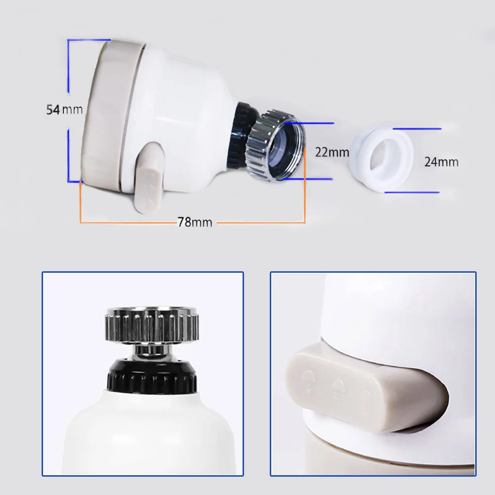 360 Degree Swivel Kitchen Faucet Aerator Dual Mode Adjustable Sprayer Filter Diffuser Water Saving Nozzle Bath Faucet Connector