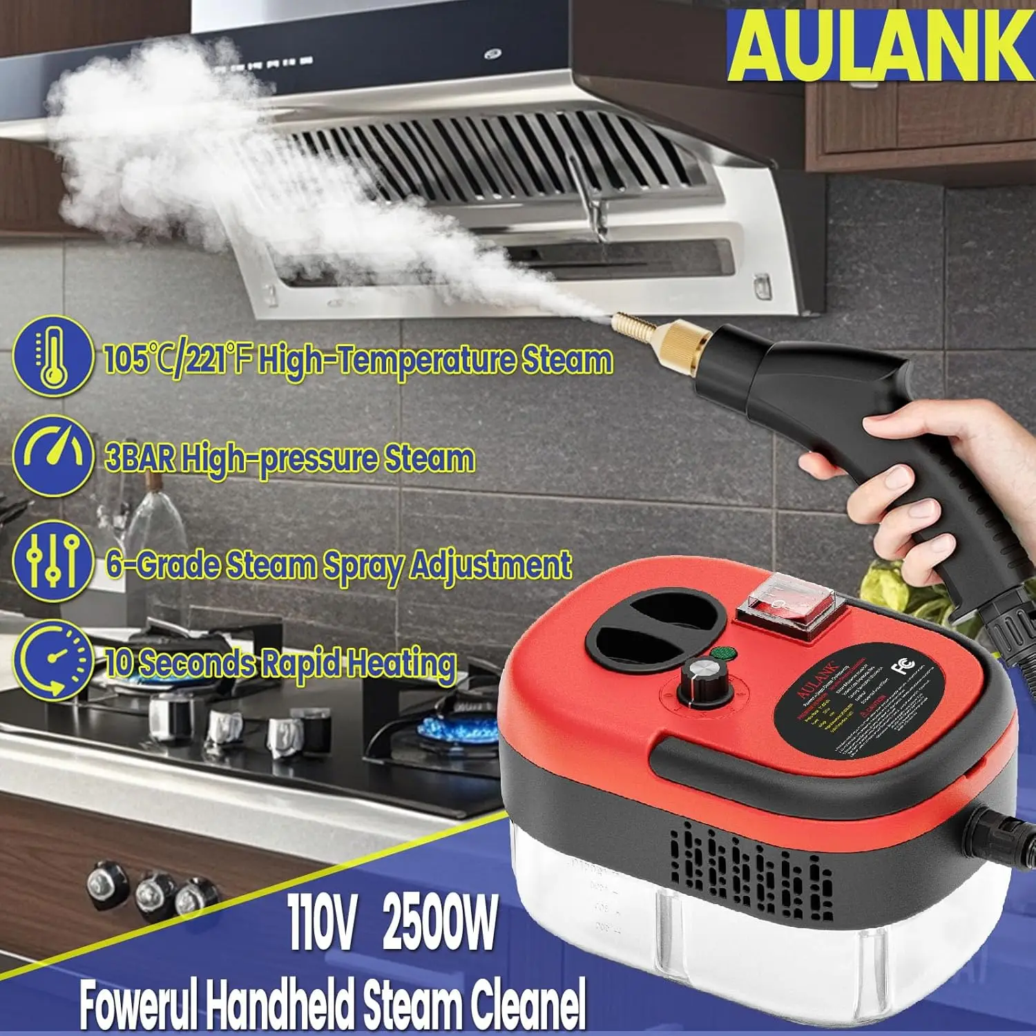 2500W Handheld Steam Cleaner,Portable Car Steamer For Auto Detailing,High-Temperature and Pressure Steam Cleaner For Home