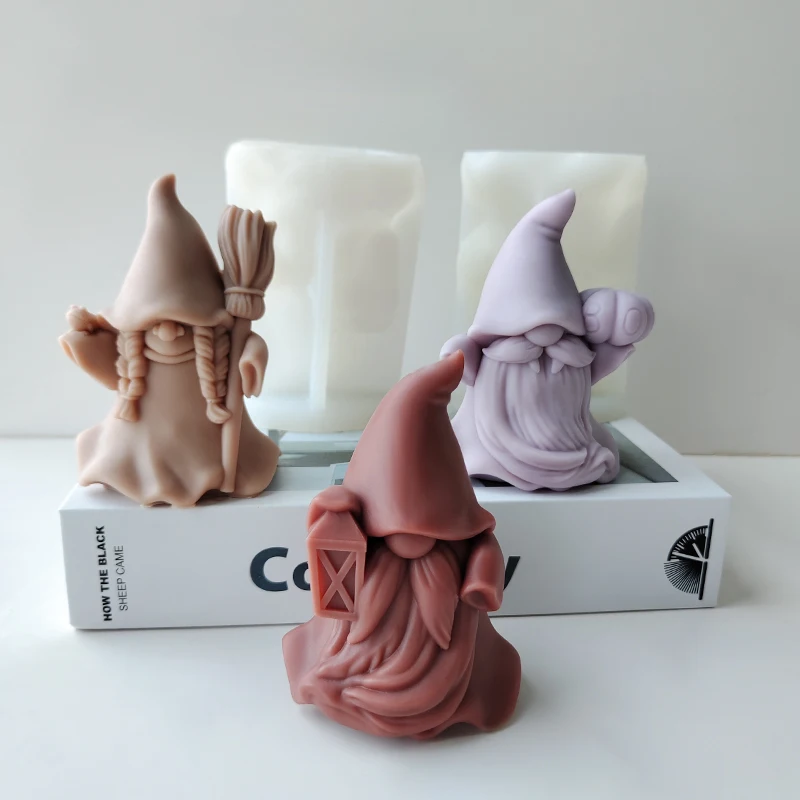 3D Easter Dwarf Candle Mold DIY  Aromatherapy Candle Halloween Pumpkin Broom Lantern Old Man Plaster Doll Tools