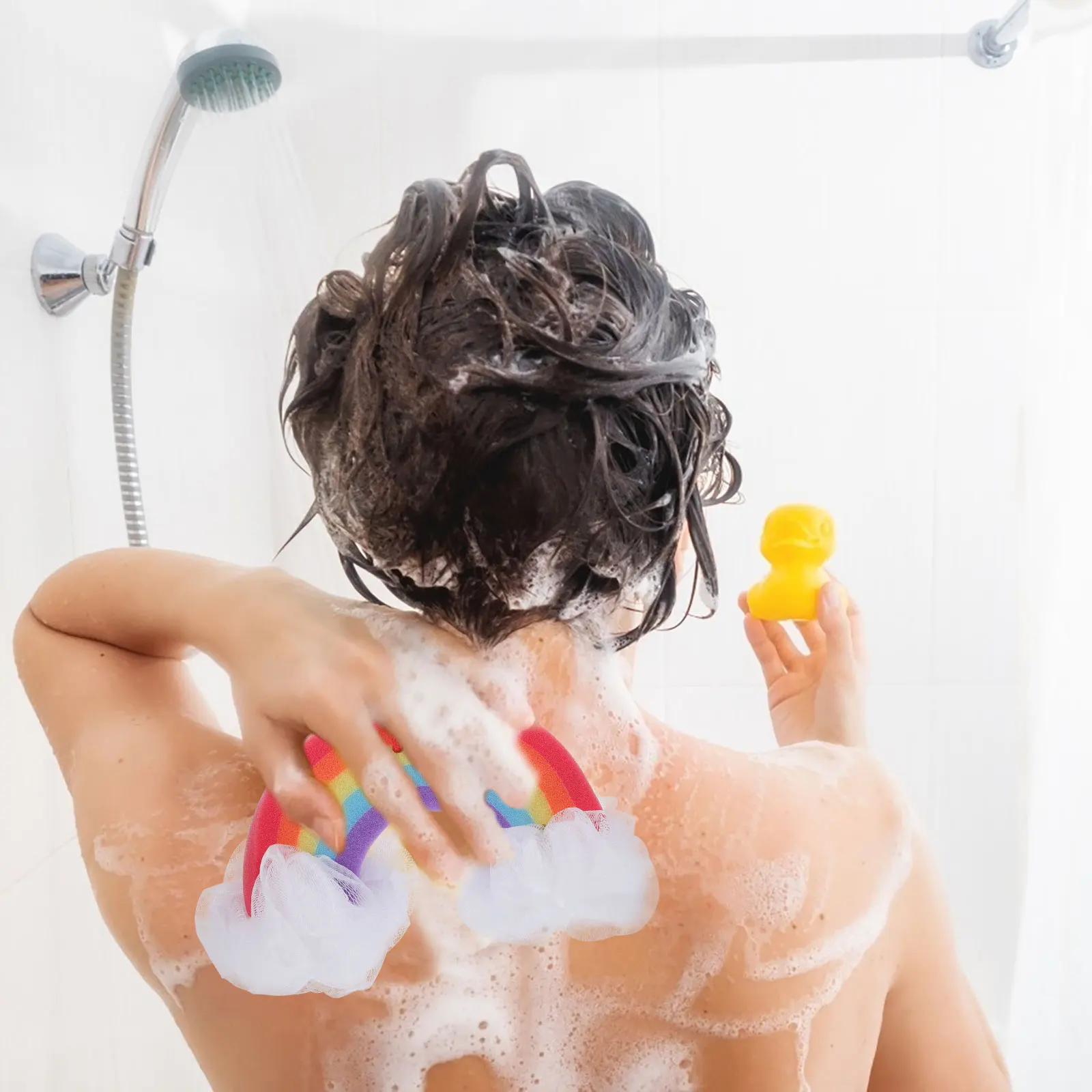 

2Pcs Rainbow Ice Cream Bath Balls Soft Sponge Shower Poufs Deep Clean Exfoliating Body Scrubber Bath Accessories for Women Kids