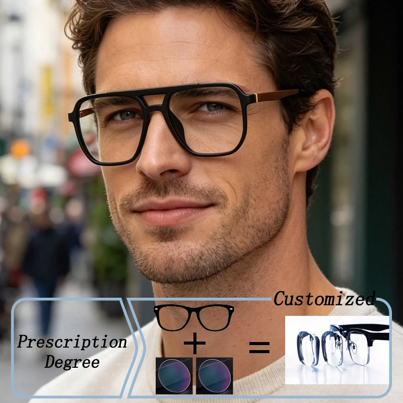 

New a Big Face Double Beam Oversized Frame Photochromic Prescription Glasses Anti Blue Ray Hyperopia Myopia Astigmatism Eyewear
