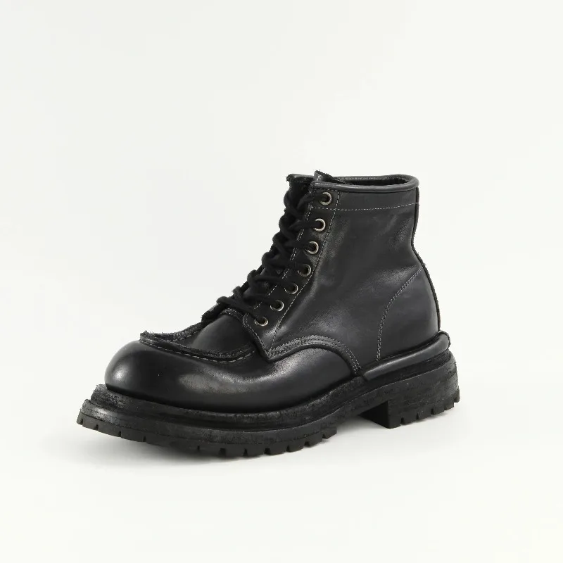 Handmade Vintage Black Genuine Leather Thick Sole Casual Work Motorcycle Chelsea Boots Men's Shoes High Top Ankle Boots