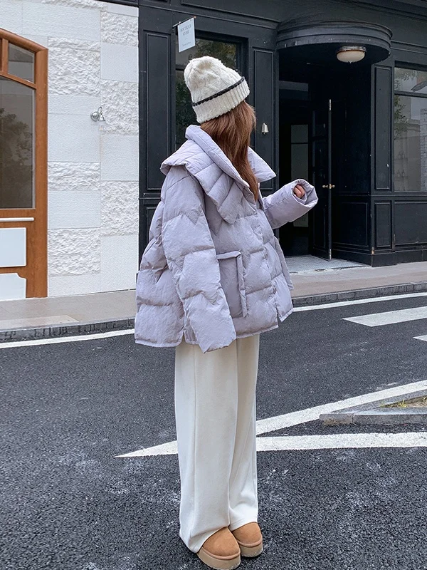 슬리 퍼플 오르티엔드 여성용 다운 재킷 겨울 따뜻한 외투 출퇴근용 슬레 한국 버전 스트레이트 컷 코트