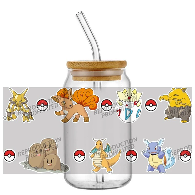 uv dtf Pikachu sticker Glass Tumbler Wrap 16oz Libbey Cup DTF Decal Pokemon Design cup wraps Home decoration