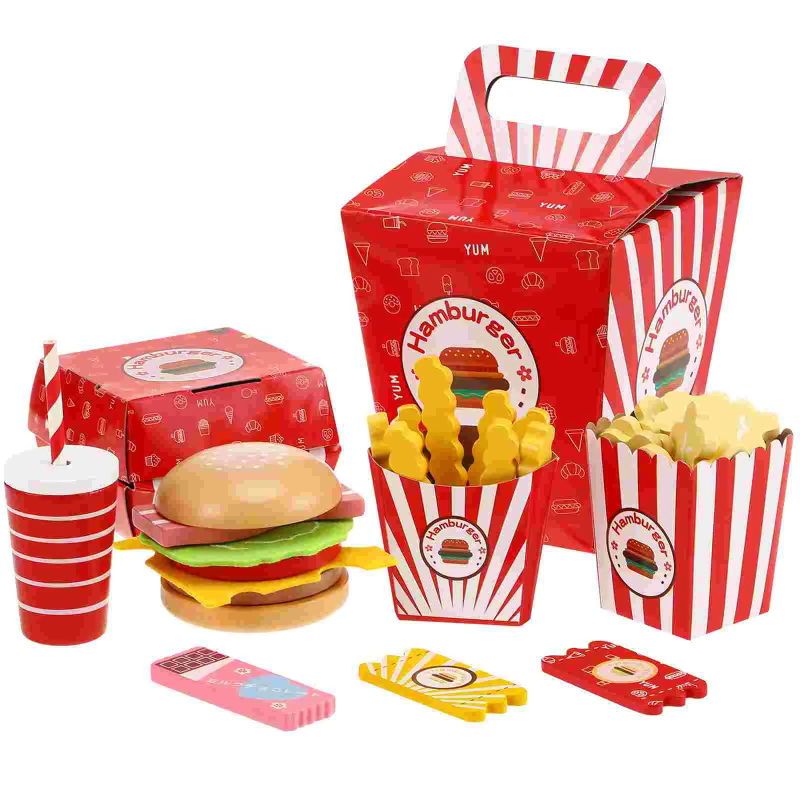 

Hamburger French Fries Combo Simulation Toy Restaurant Playsets Fake Food Christmas Kids Fast Wooden Paper Toys Toddler